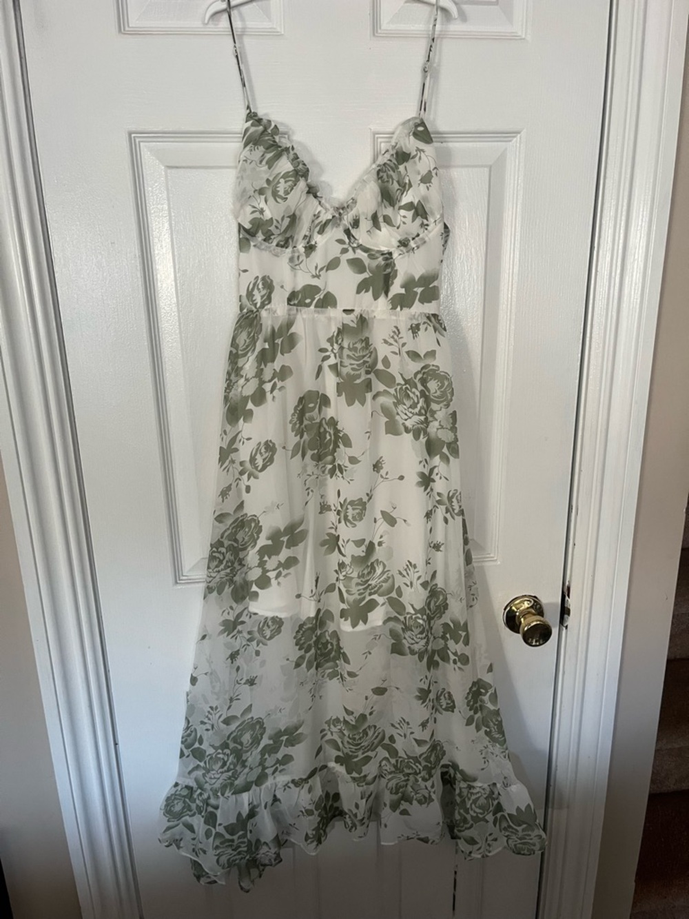 Hello Molly White Maxi Dress with Olive Green Floral Print